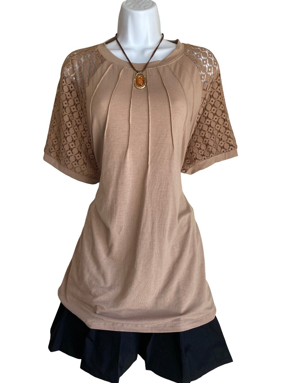 Vintage Automet Plus 3X Beige Lace Sleeve Tunic Blouse Boho Festival Casual